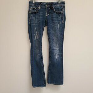 Miss Me Boot Cut Denim Big Stitch Jeans Dark Distressed Sz 26 JP55014-17